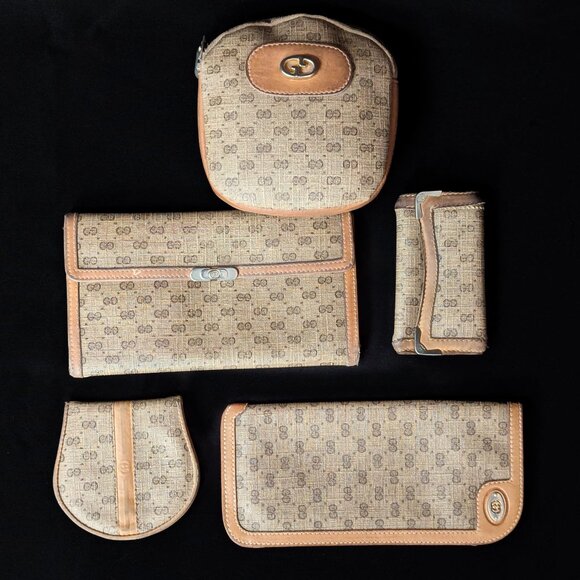 GUCCI MicroGG Vintage Bag + Pouch + Wallet + Etui + Coin Purse + Keyholder SET - Picture 2 of 16